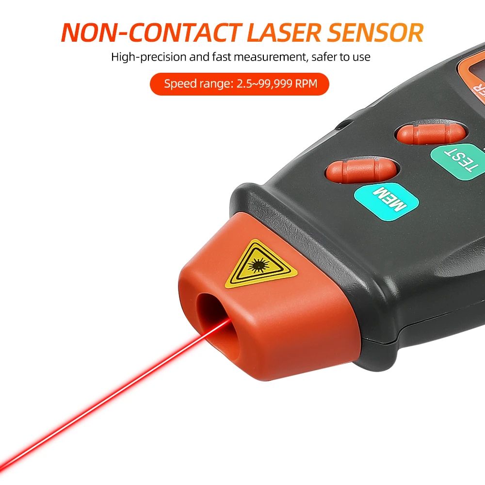 Digital Laser Photo Tachometer Non Contact RPM Tach Laser Tachometer Speed Gauge Revolution Spin 2.5 to 999.9 RPM