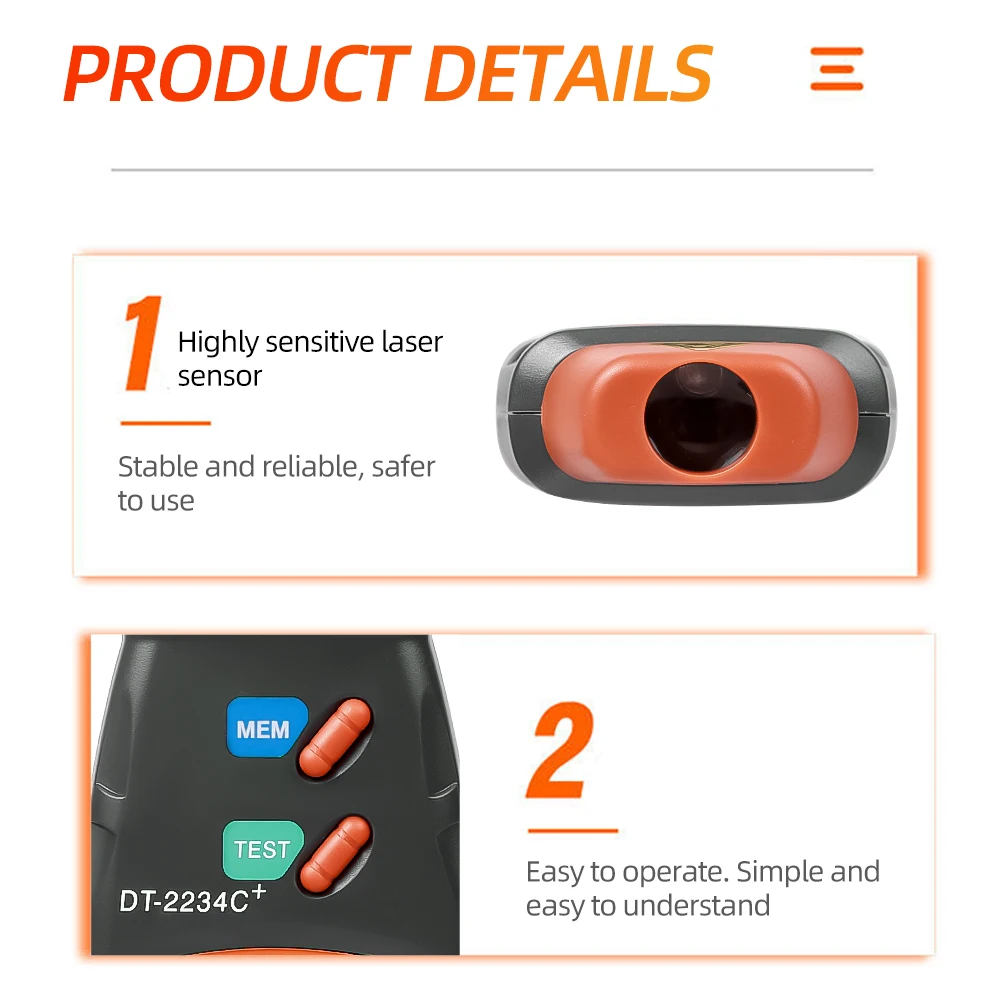 Digital Laser Photo Tachometer Non Contact RPM Tach Laser Tachometer Speed Gauge Revolution Spin 2.5 to 999.9 RPM