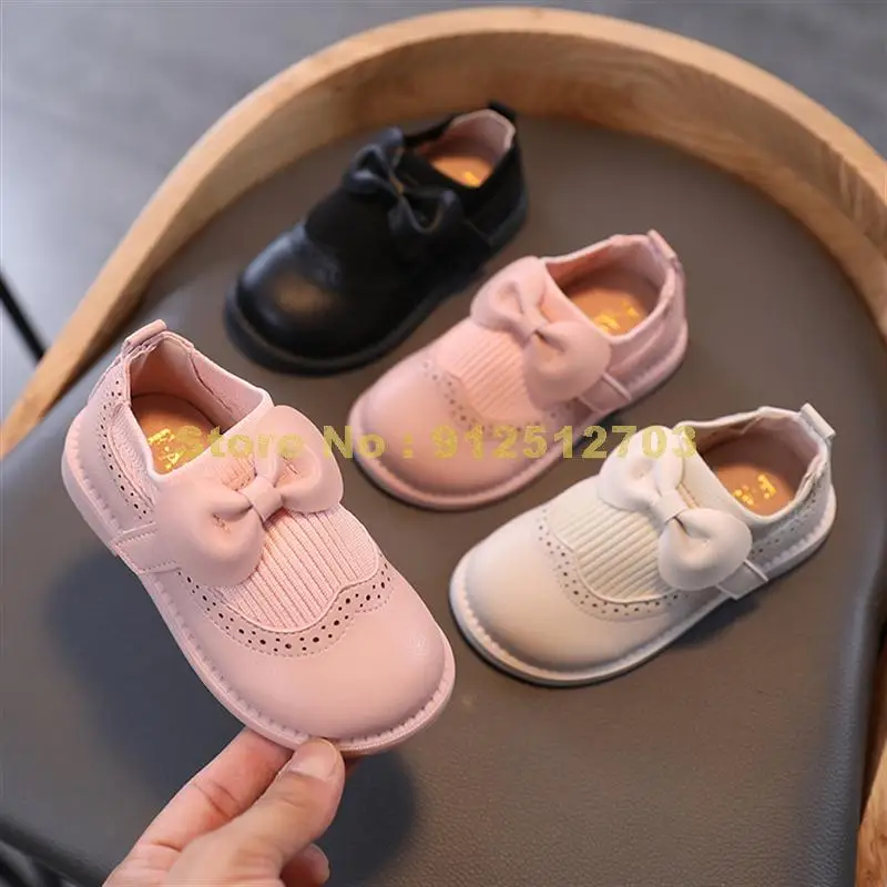 Baby Girl Leather Shoes Soft Bottom Baby Toddler Shoes Bow Girl Princess Style Children''s Small Shoes