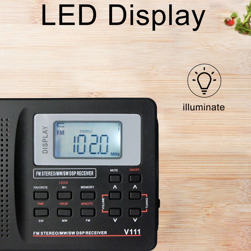 RETEKESS V111 Full Band Radio FM Stereo/MW/SW DSP World Band Receiver with Timing Alarm Clock Portable Radio Black F9201