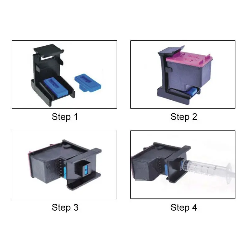 Ink Refill Cartridge Clip 2pcs Rubber Pads Syringe Tool Kit for HP 60 61 62 63 65 122 121 301 302 664 652 304 ink