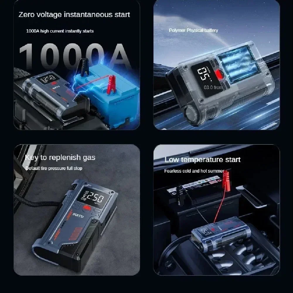 150PSI Electric Tire Pump with Light Jump Starter Portable Car Inflator Pump Power Display Bicycle Air Compressor for Car Tires