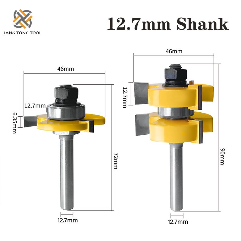 8mm/12mm/12.7mm Shank Tongue Groove Joint Router Bits T Slot Assemble Milling Cutter for Wood Woodworking Cutting Tools LT007