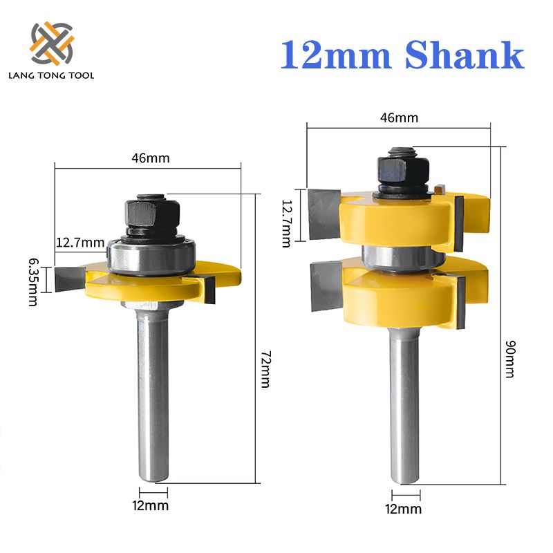 8mm/12mm/12.7mm Shank Tongue Groove Joint Router Bits T Slot Assemble Milling Cutter for Wood Woodworking Cutting Tools LT007