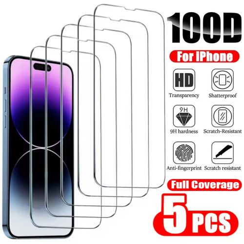5Pcs Tempered Glass for IPhone15 14 13 12 11 Pro Max Screen Protector for IPhone 11 13Mini 7 8 14 Plus SE X XS XR 14Pro Glass 15 15pro 15promax 16 16pro 16promax 17 17air 17pro 17promax