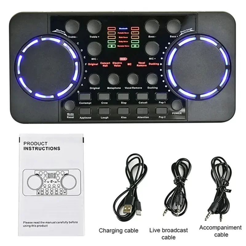 V300 Pro Sound Card Bluetooth-Compatible Audio Interface Mixer DJ Digital Effect Noise Reduction Console USB Record