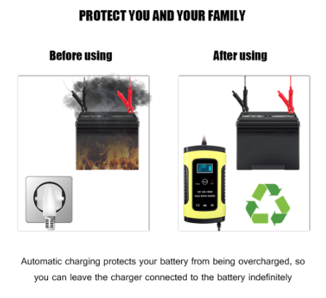 12V 6A Full Automatic Car Battery Charger Intelligent Fast Power Charging Pulse Repair Chargers Wet Dry Lead Acid Battery
