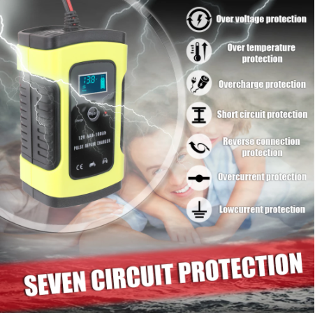 12V 6A Full Automatic Car Battery Charger Intelligent Fast Power Charging Pulse Repair Chargers Wet Dry Lead Acid Battery