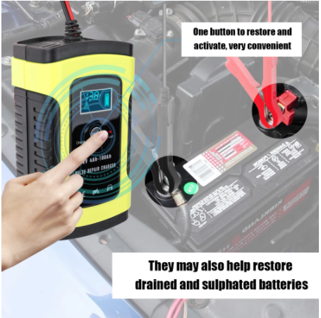 12V 6A Full Automatic Car Battery Charger Intelligent Fast Power Charging Pulse Repair Chargers Wet Dry Lead Acid Battery