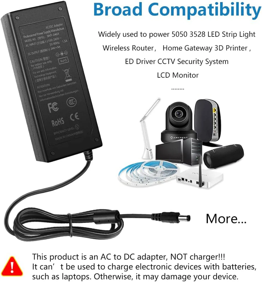 24V 3A Power Supply for Logitech G920 G29 G25 G27 G923 G940 Driving Force GT Racing Wheel,HY1C Power Cord AC/DC Adapter Charger