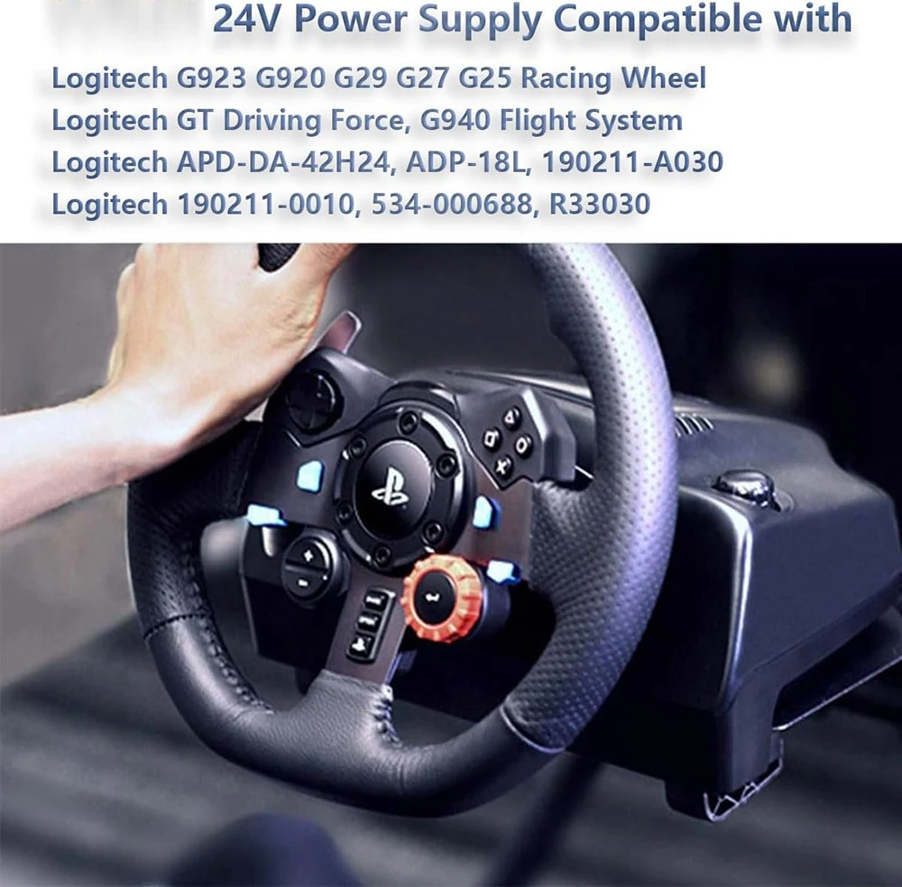 24V 3A Power Supply for Logitech G920 G29 G25 G27 G923 G940 Driving Force GT Racing Wheel,HY1C Power Cord AC/DC Adapter Charger