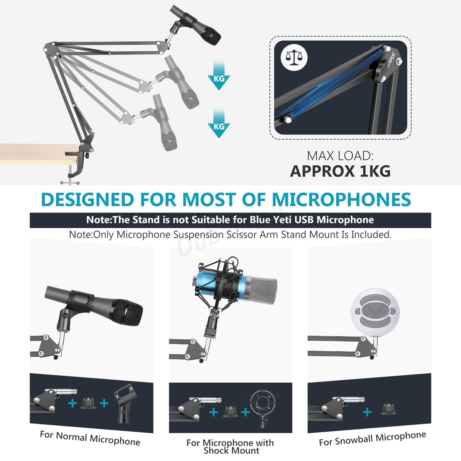 Extendable Recording Microphone Holder Suspension Boom Scissor Arm Stand Holder with Mic Clip Table Mounting Clamp