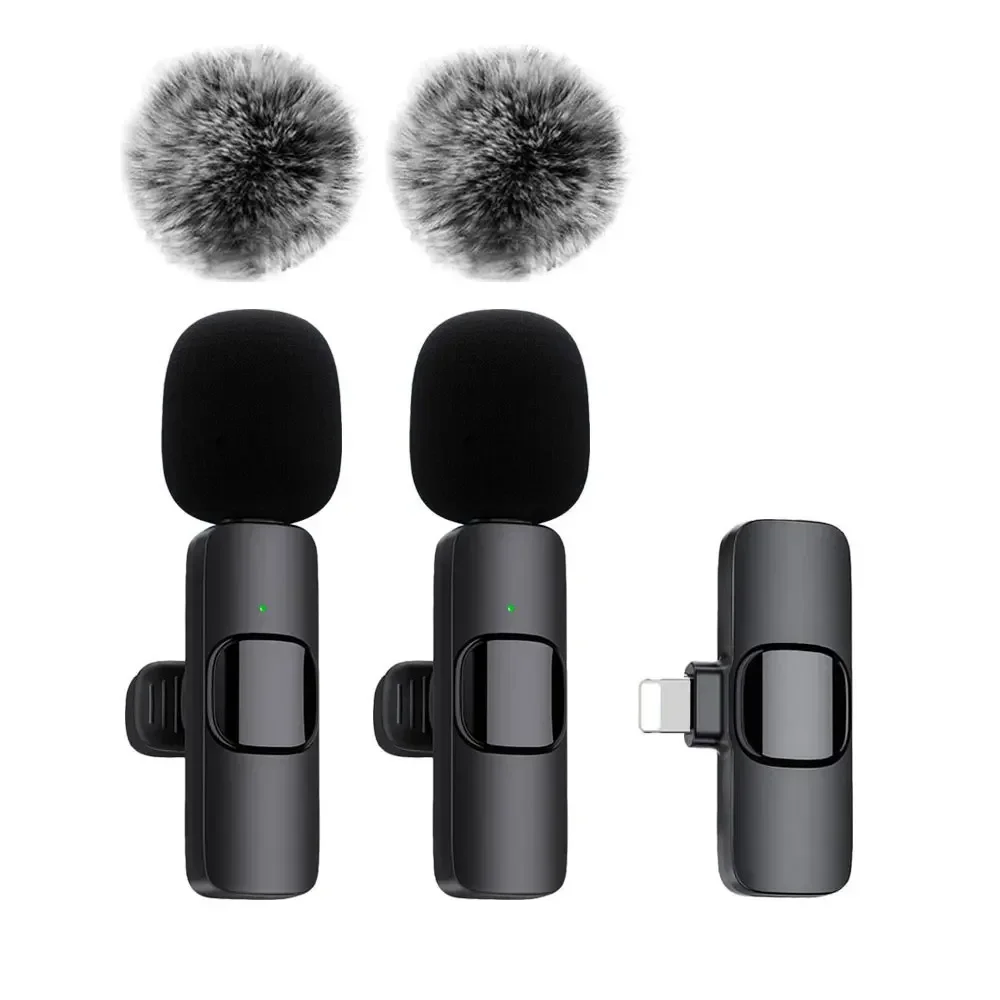 NEW 2.4G Wireless Lavalier Microphone Windproof Audio Video Recording Mic for IPhone/Android Live Broadcast Interview Vlog Mic K9 2 in 1