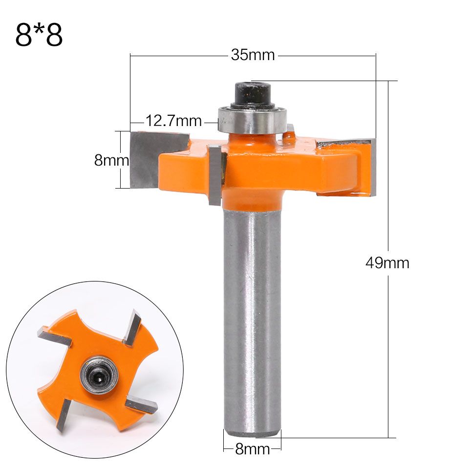 1pc 8mm Shank T type bearings wood milling cutter Industrial Grade Rabbeting Bit woodworking tool router bits for wood