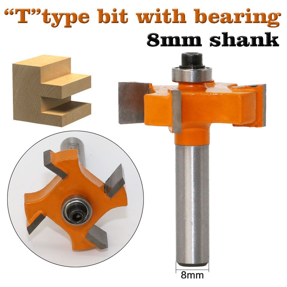 1pc 8mm Shank T type bearings wood milling cutter Industrial Grade Rabbeting Bit woodworking tool router bits for wood