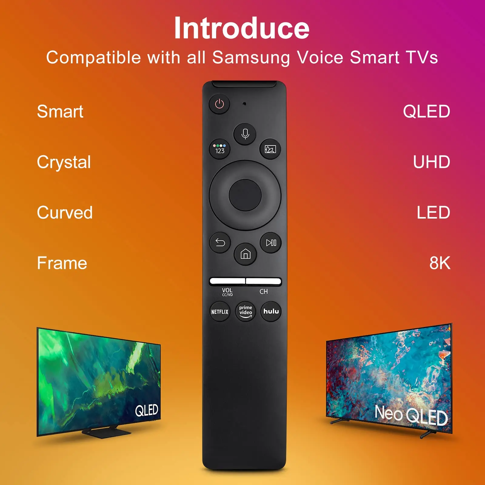 Universal Replacement Voice Remote Control Fit  All Samsung TVs - Compatible with ,HDR,LCD,HDTV,UHD,QLED,SUHD,LED,Frame,Curved,8 BN59-01312A BN59-01312B BN59-01312F BN59-01329A