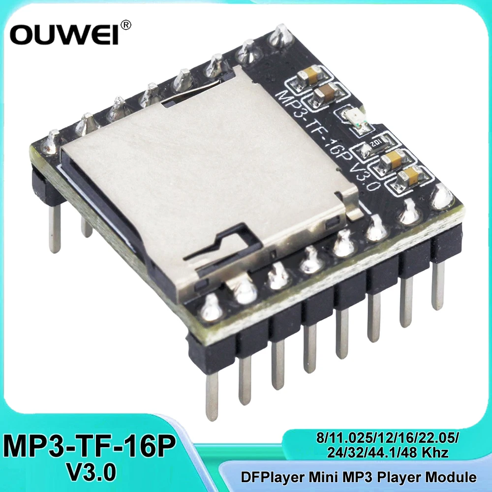 DFPlayer Mini MP3-TF-16P V3.0 MP3 Player Module TF Card U Disk Mini Audio Voice Module Board IO/Serial Port/AD for Arduino DIYv