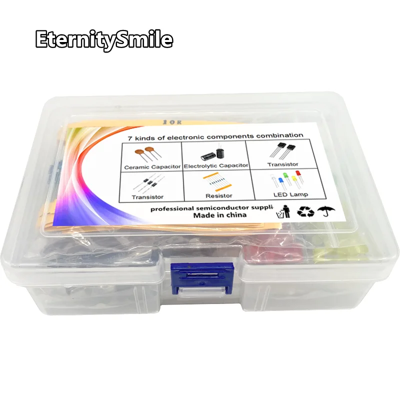 7 Value Components Big Kit 3/5MM LED Diodes and Triodes Ceramics Electrolytic Ceramics Capacitors Metal Film Resistors