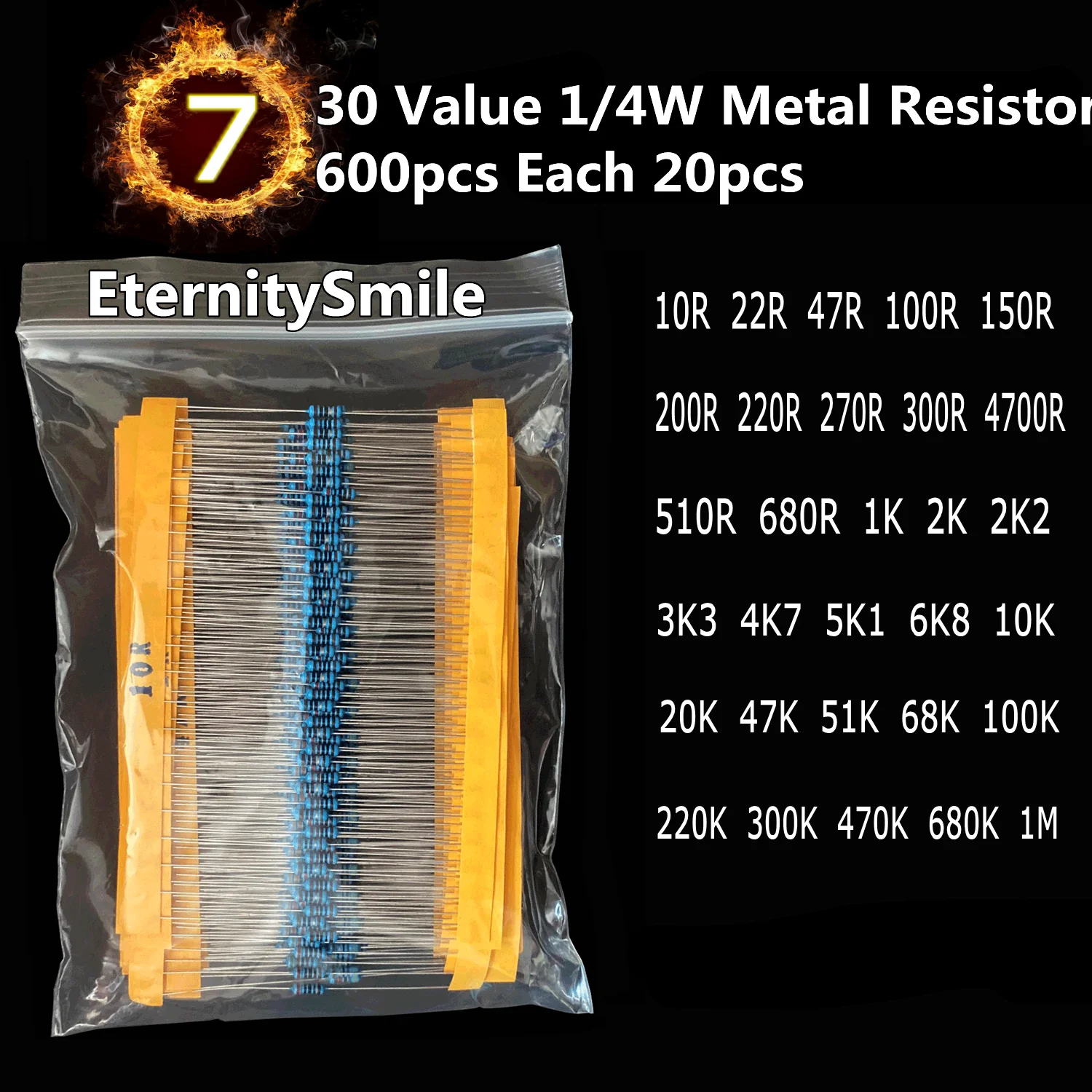 7 Value Components Big Kit 3/5MM LED Diodes and Triodes Ceramics Electrolytic Ceramics Capacitors Metal Film Resistors