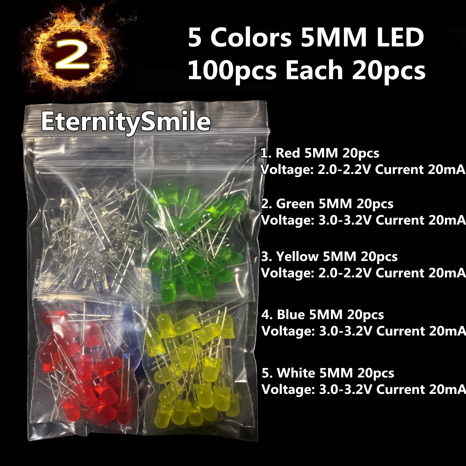 7 Value Components Big Kit 3/5MM LED Diodes and Triodes Ceramics Electrolytic Ceramics Capacitors Metal Film Resistors