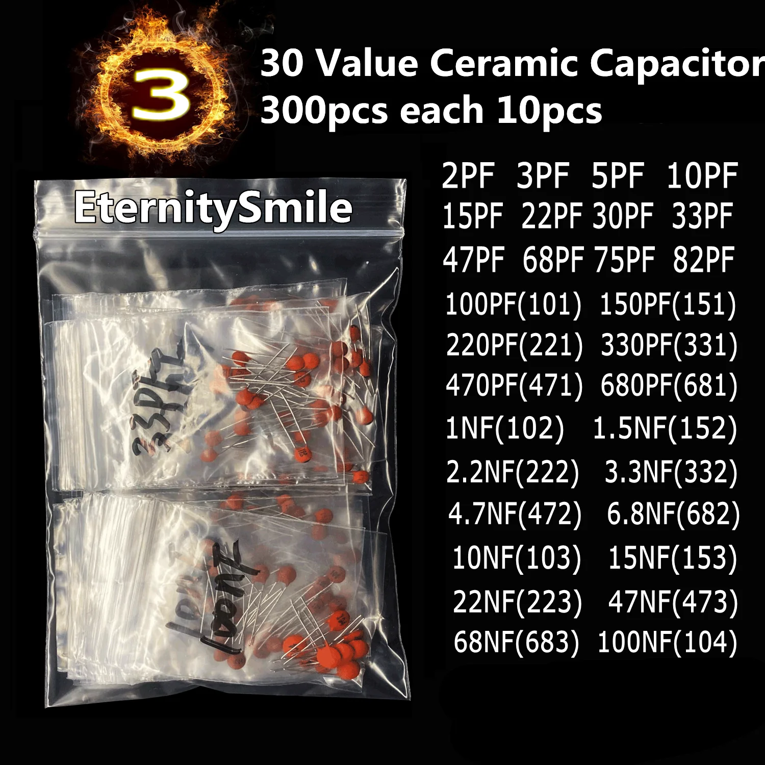 7 Value Components Big Kit 3/5MM LED Diodes and Triodes Ceramics Electrolytic Ceramics Capacitors Metal Film Resistors