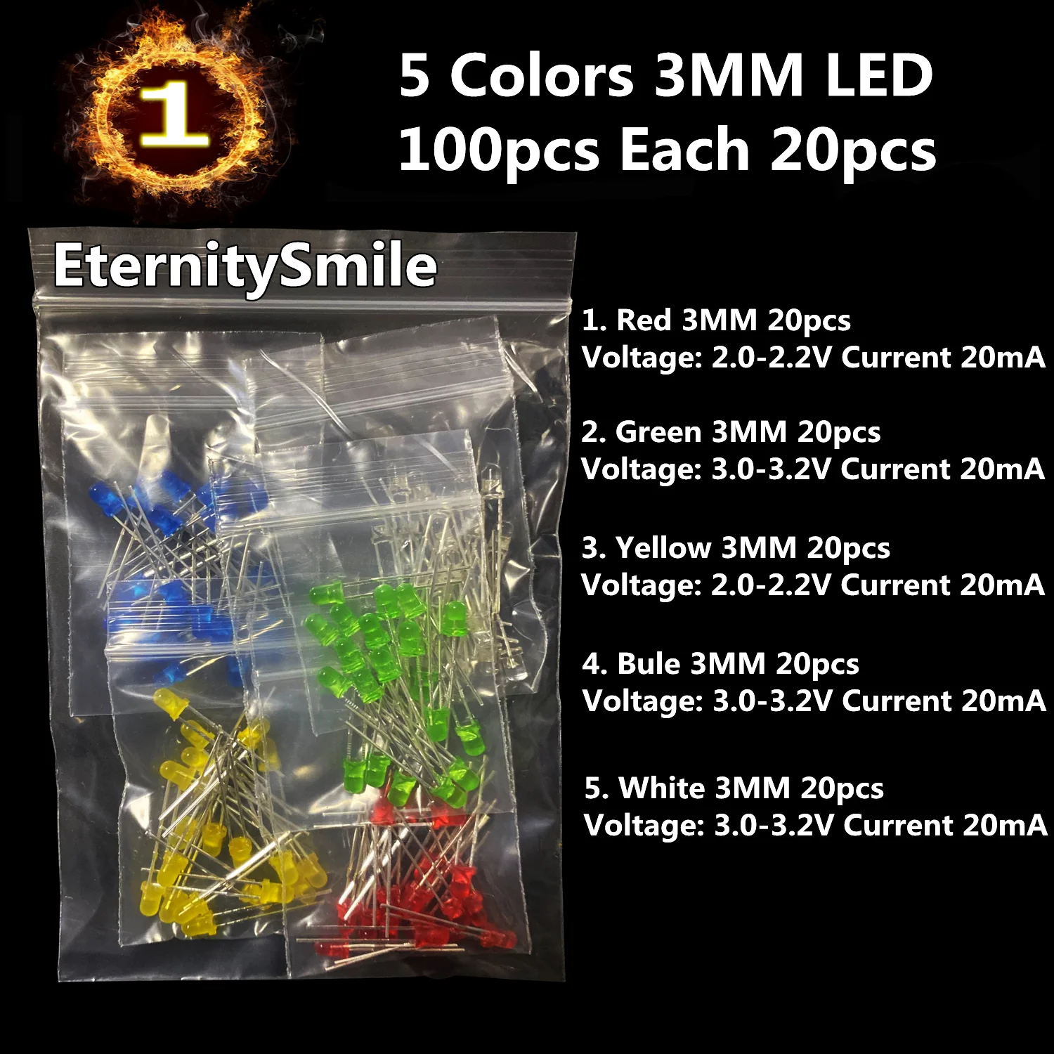 7 Value Components Big Kit 3/5MM LED Diodes and Triodes Ceramics Electrolytic Ceramics Capacitors Metal Film Resistors