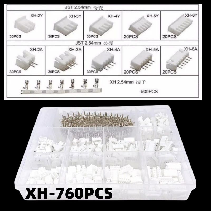 760pcs 500pcs 230pcs XH2.54mm 2/3/4/5/6P Male/Female Continuous Terminal Housing PCB Header Wire Connector 1M 10P Cable/Crimping Tool Kit