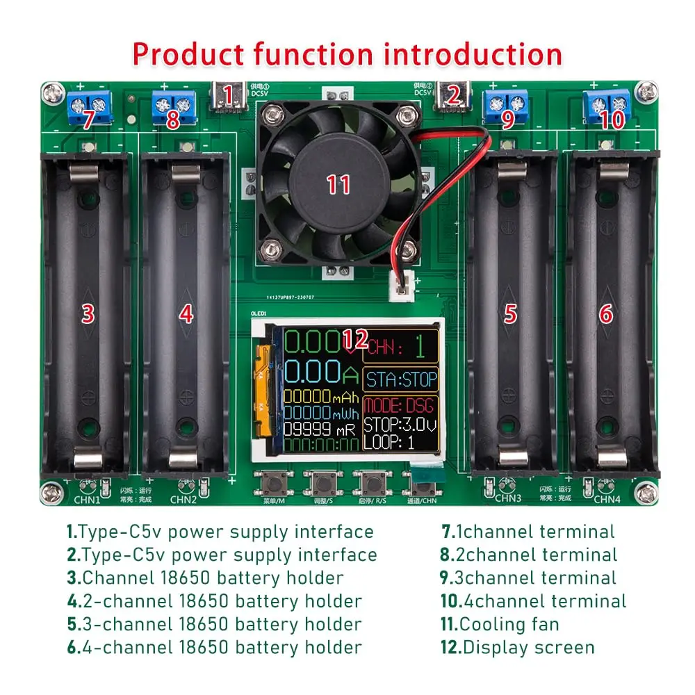 18650 Type-C LCD 4/1 Channel Display Battery Capacity Tester MAh Lithium Digital Battery Detection Module For Battery Testing