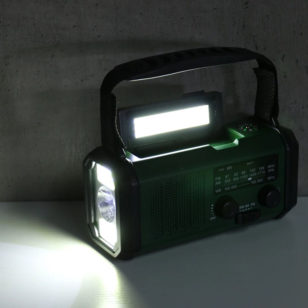 AM/FM/NOAA Weather Pocket Flashlight Radio SOS LED Emergency Radio Solar Hand Crank Powered Wind Up Phone Charger Bank XSY-330