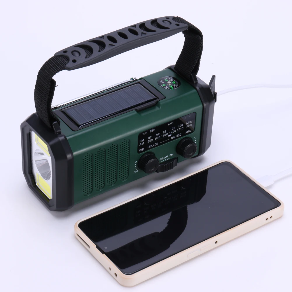 AM/FM/NOAA Weather Pocket Flashlight Radio SOS LED Emergency Radio Solar Hand Crank Powered Wind Up Phone Charger Bank XSY-330