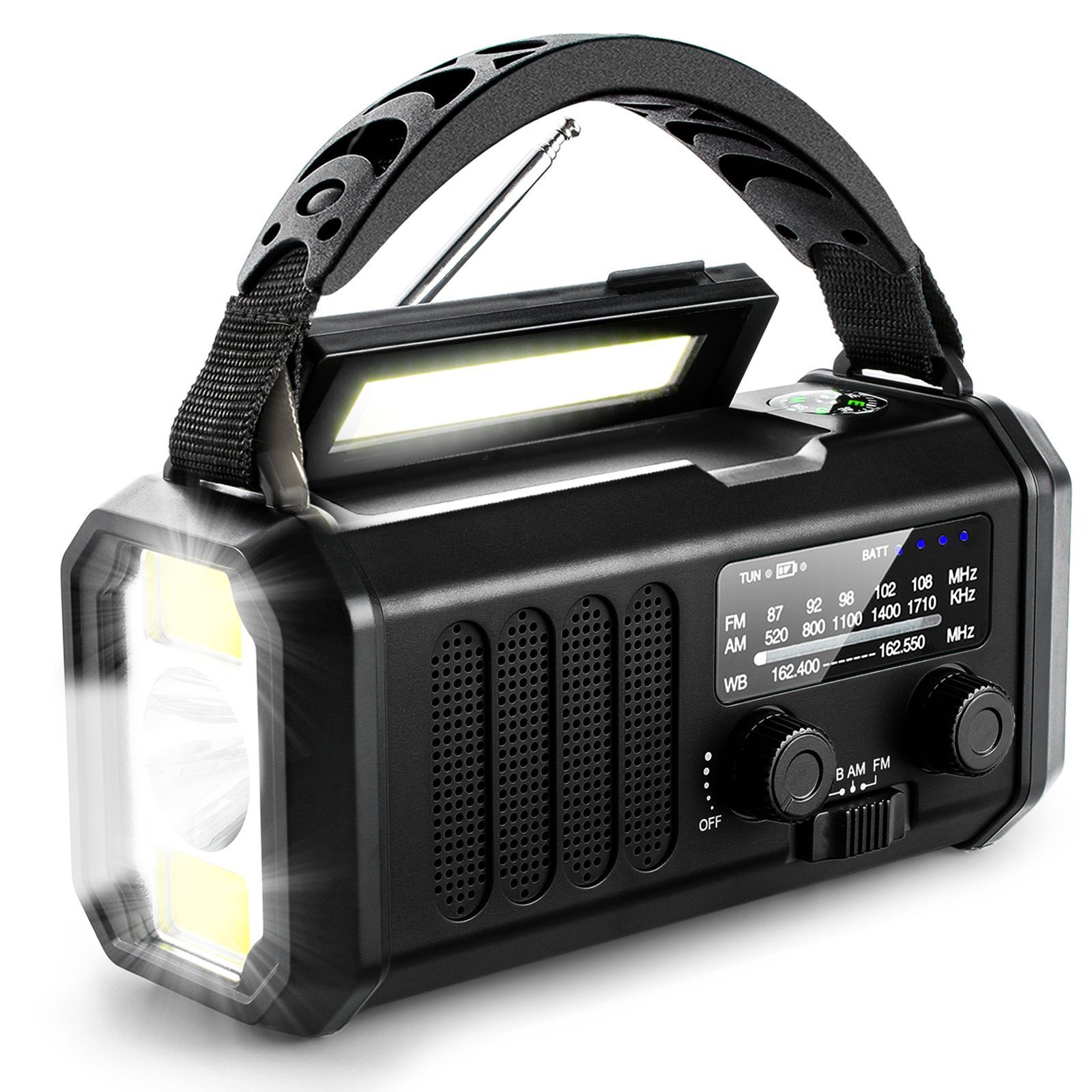 AM/FM/NOAA Weather Pocket Flashlight Radio SOS LED Emergency Radio Solar Hand Crank Powered Wind Up Phone Charger Bank XSY-330
