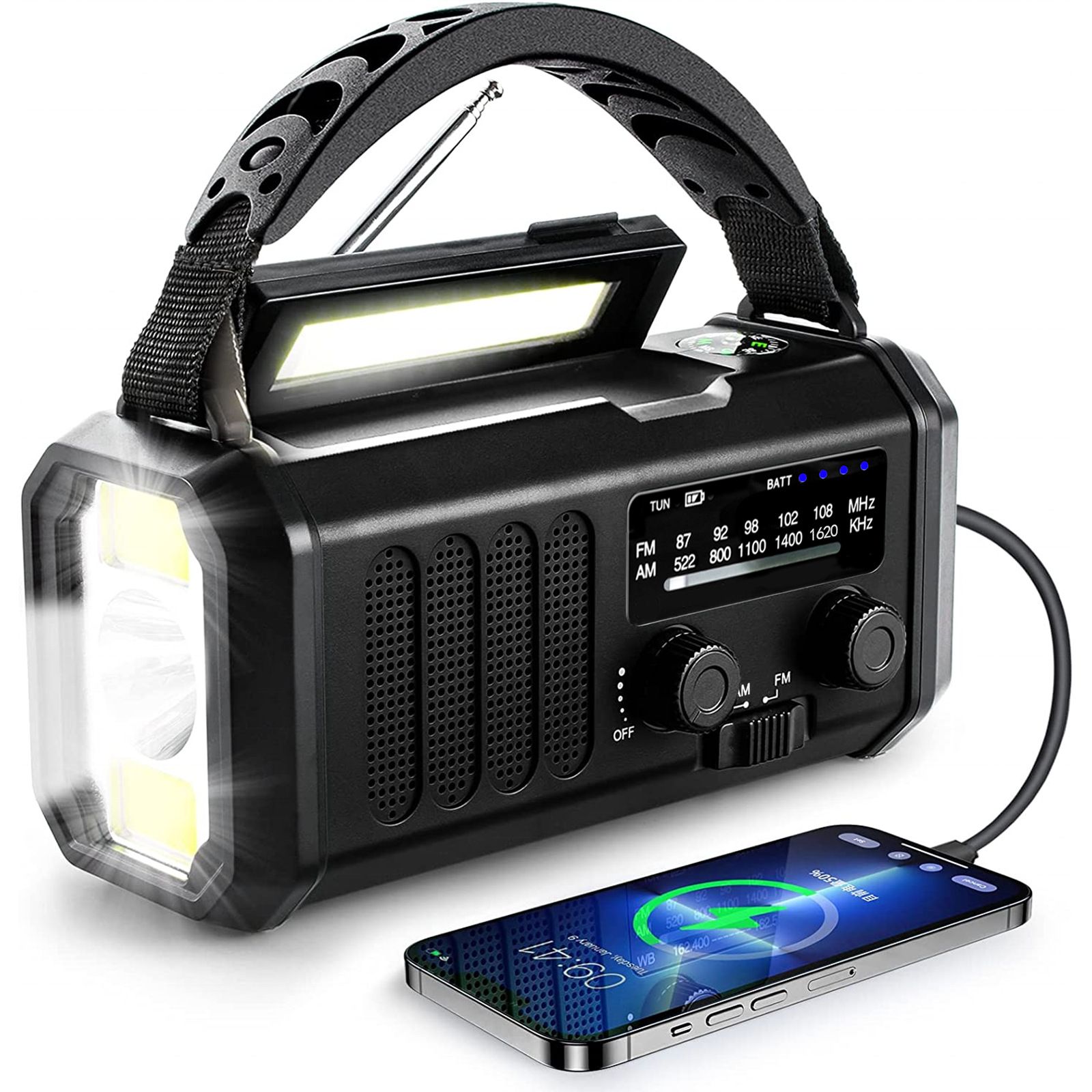 AM/FM/NOAA Weather Pocket Flashlight Radio SOS LED Emergency Radio Solar Hand Crank Powered Wind Up Phone Charger Bank XSY-330