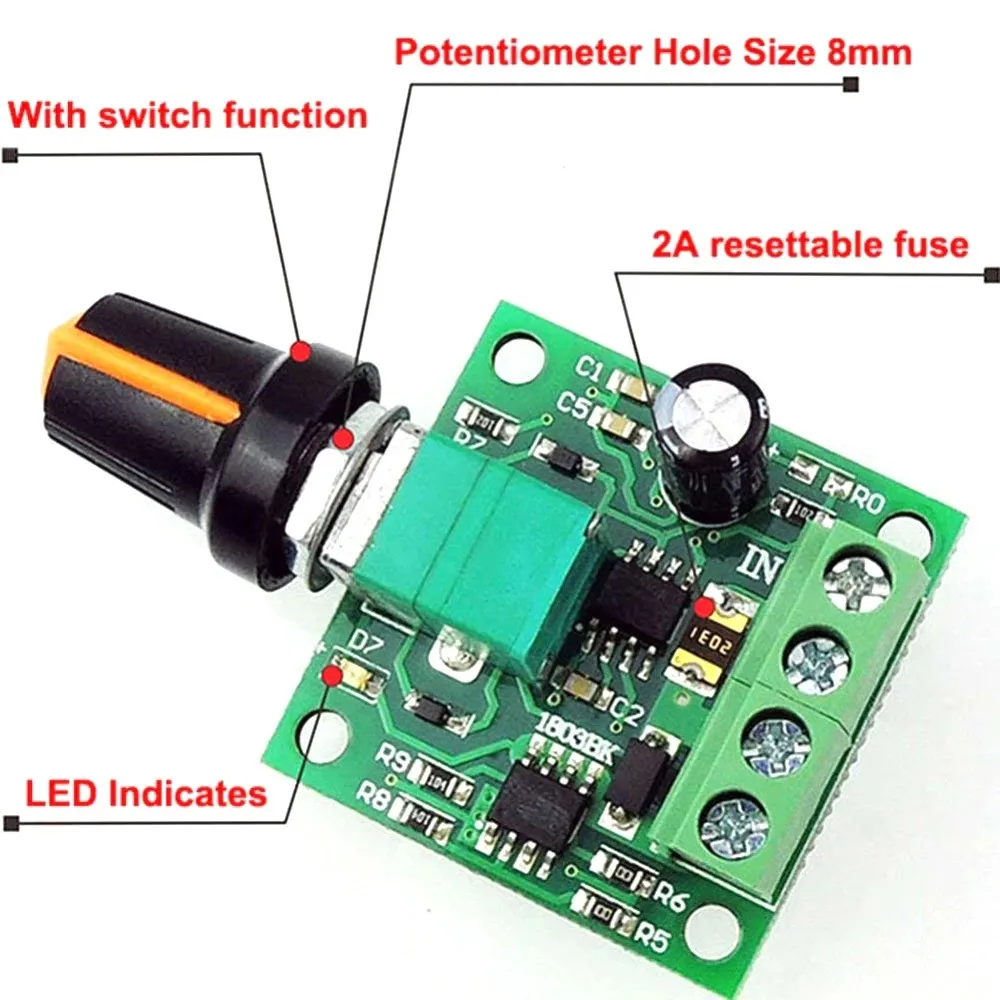 DC 1.8V-35V 2A 3A 5A 10A 30W 80W 90W PWM Motor Speed Controller Low Voltage Motor Speed Controller PWM Adjustable Drive Module