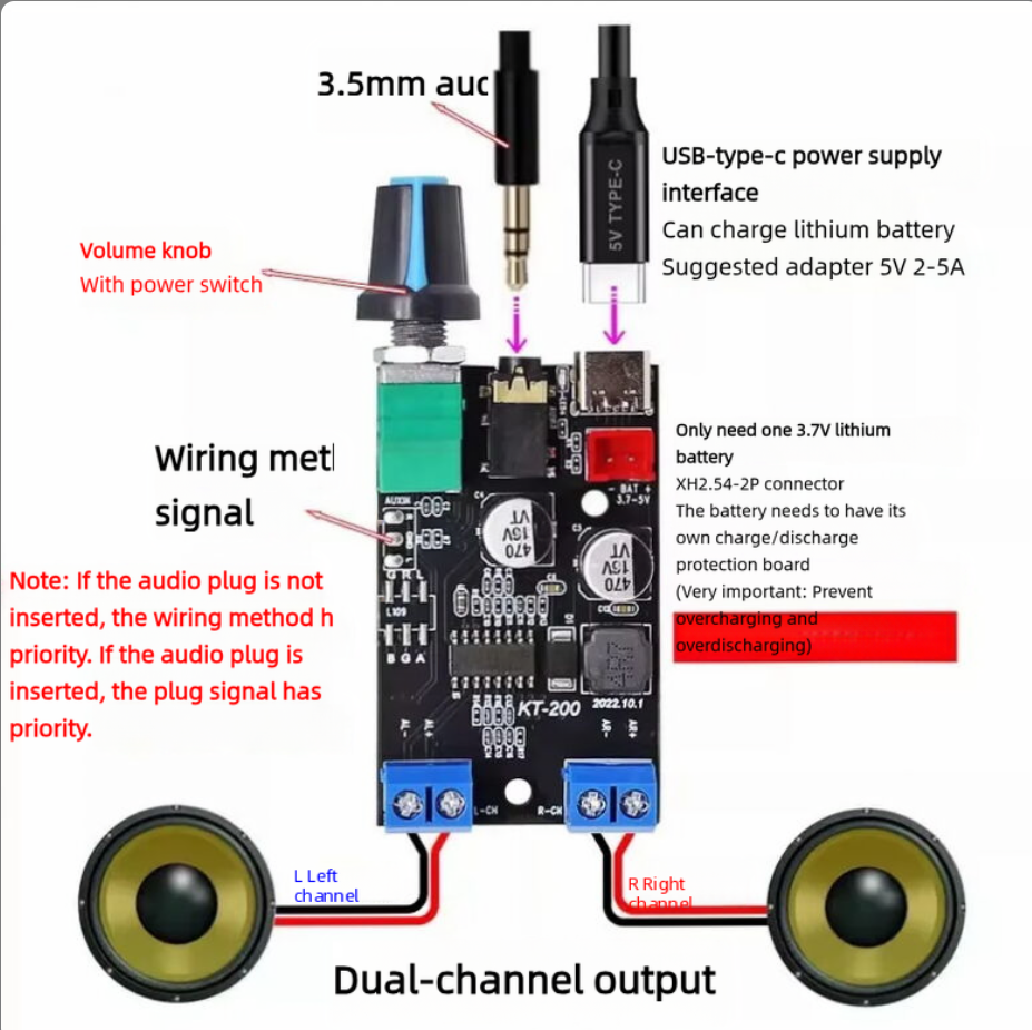 HIFI Rechargeable lithium battery digital amplifier board 3.7-5V stereo dual channel 2 * 20W high-power DIY desk speaker