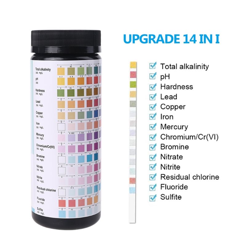 100 Pcs Upgrade 14 IN 1 Drinking Water Test Strips, Water Quality Test for Well Water Tap Water Easy Quick Detect Hardness pH