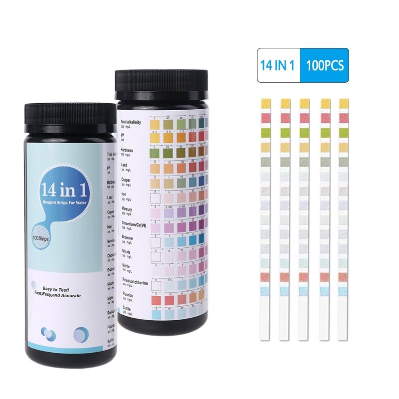 100 Pcs Upgrade 14 IN 1 Drinking Water Test Strips, Water Quality Test for Well Water Tap Water Easy Quick Detect Hardness pH