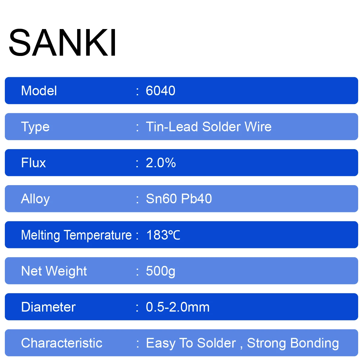SANKI solder wire 500g 100g 1mm rosin core with 6040 low temp high purity no clean electrical soldering for repair less smoke/splash