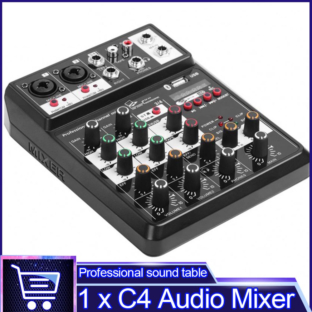 Pro Audio Recording 4 Channel Mixing Console USB Soundcard Bluetooth Sound Table Audio Mixer Professional Sound Card Portable