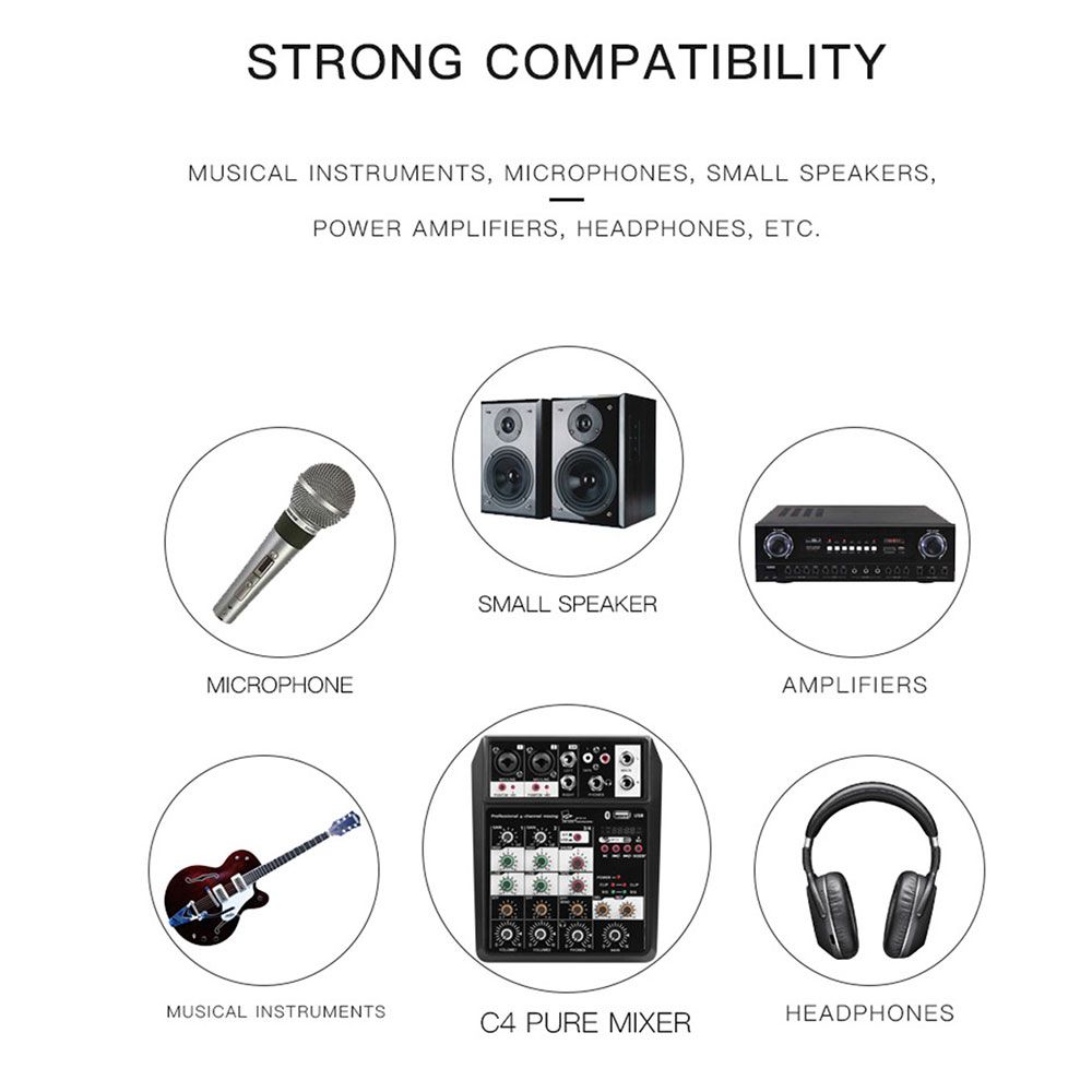 Pro Audio Recording 4 Channel Mixing Console USB Soundcard Bluetooth Sound Table Audio Mixer Professional Sound Card Portable