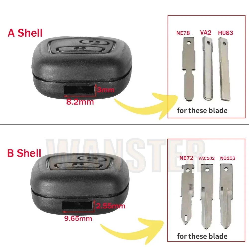 2 Buttons Car Key Housing Key Case Shell for Citroen C1 C2 C3 C4 Xsara Picasso Saxo for Peugeot 206 207 306 307 408 607 107