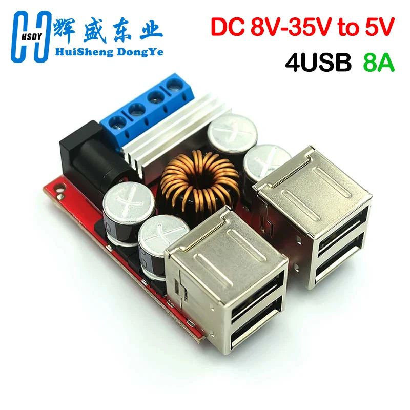 DC-DC Vehicle Charging Board 8V-35V to 5V 8A Power Supply Depressurization Module 4 port USB Output mobile Charger