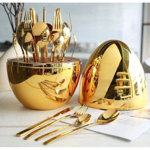 Eggshell 36pc Executive Cutlery Set 9 Dinner Knives, 9 Dinner Forks, 9 Table Spoons, 9 Tea Spoons, 1 Egg shaped case, Multicolor