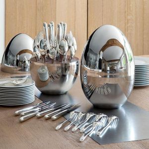 Eggshell 36pc Executive Cutlery Set 9 Dinner Knives, 9 Dinner Forks, 9 Table Spoons, 9 Tea Spoons, 1 Egg shaped case, Multicolor