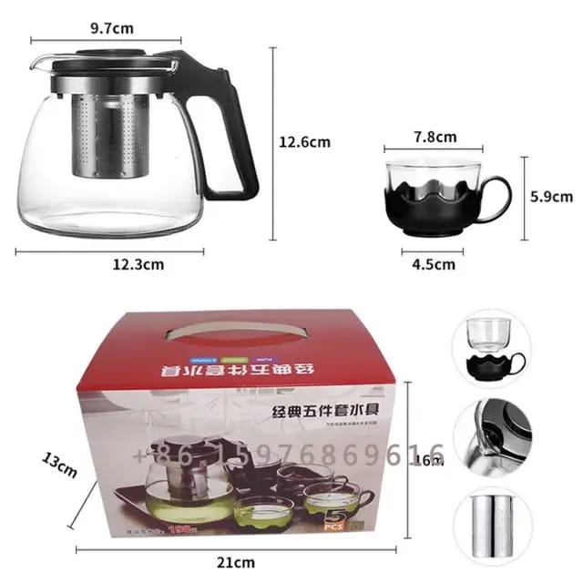 5-piece Set Of Heat-resistant Glass Teapot Infuser Health Tea Kettle Set