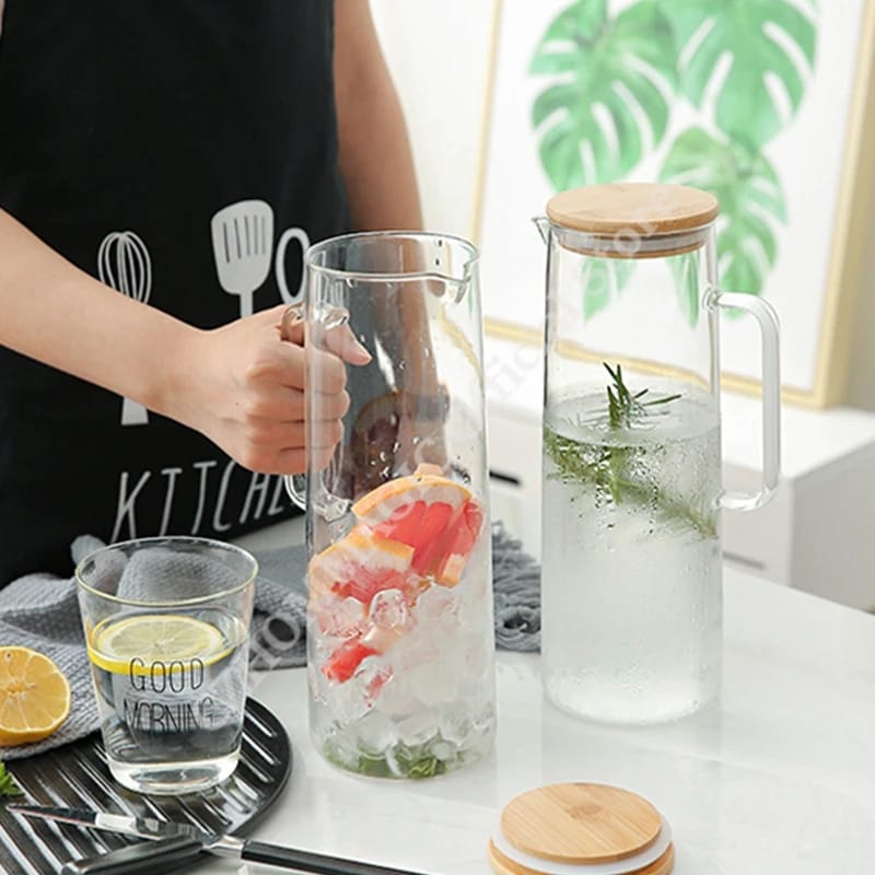 Share this product
1.7L Glass Water Pitcher jug with Handle and Bamboo Lid Heat Resistant Cold Hot Kettle