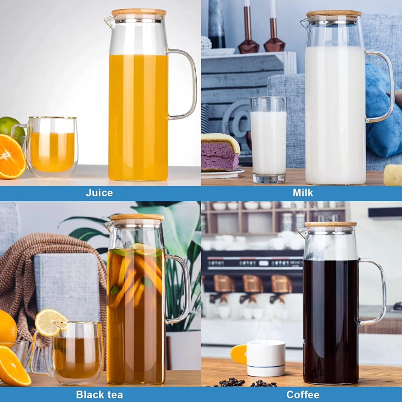 Share this product
1.7L Glass Water Pitcher jug with Handle and Bamboo Lid Heat Resistant Cold Hot Kettle