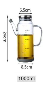 Glass oil/vinegar dispenser/jar with bamboo lid and non-slip rubber base 1ltr
