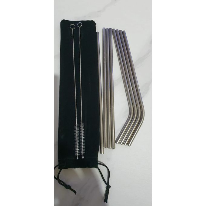 8Pcs Eco-friendly Reusable Metal Straws Jumbo Smoothie Straws 304 With Carrying Pouch And Two Cleaning Brush