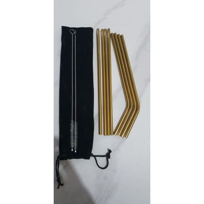 8Pcs Eco-friendly Reusable Metal Straws Jumbo Smoothie Straws 304 With Carrying Pouch And Two Cleaning Brush