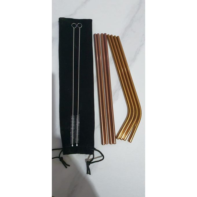 8Pcs Eco-friendly Reusable Metal Straws Jumbo Smoothie Straws 304 With Carrying Pouch And Two Cleaning Brush